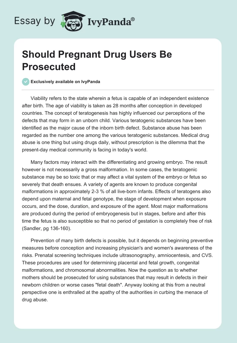 Should Pregnant Drug Users Be Prosecuted. Page 1