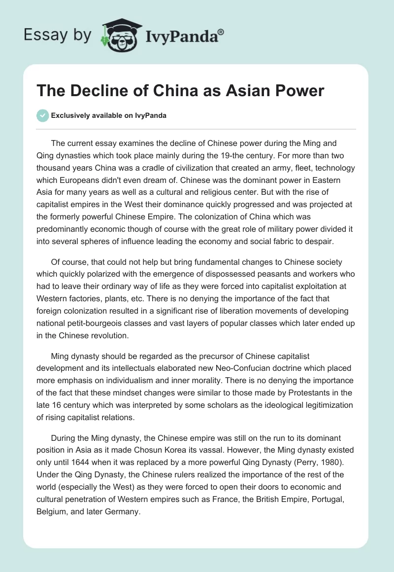 The Decline of China as Asian Power. Page 1