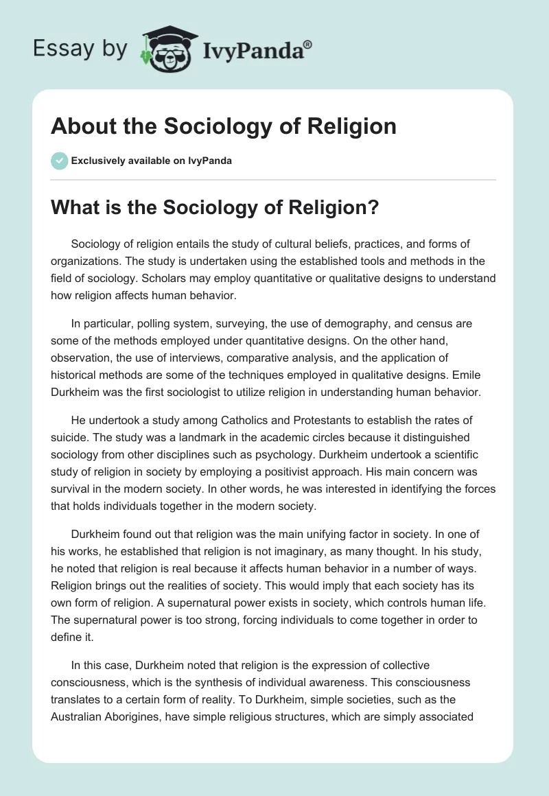 About the Sociology of Religion. Page 1
