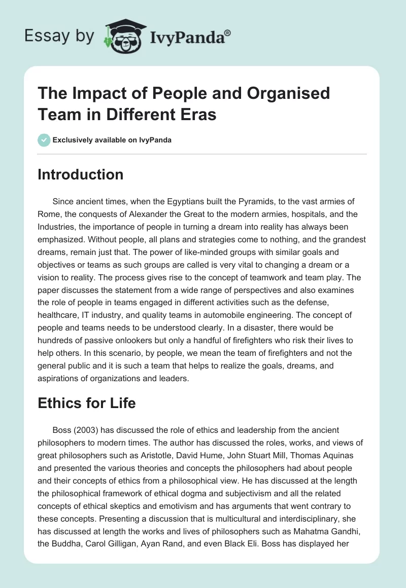 The Impact of People and Organised Team in Different Eras. Page 1
