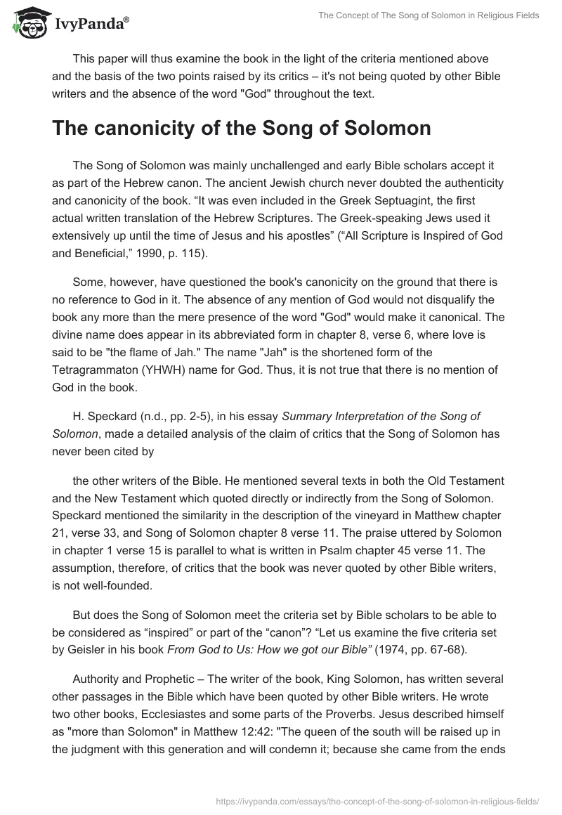 The Concept of "The Song of Solomon" in Religious Fields. Page 3