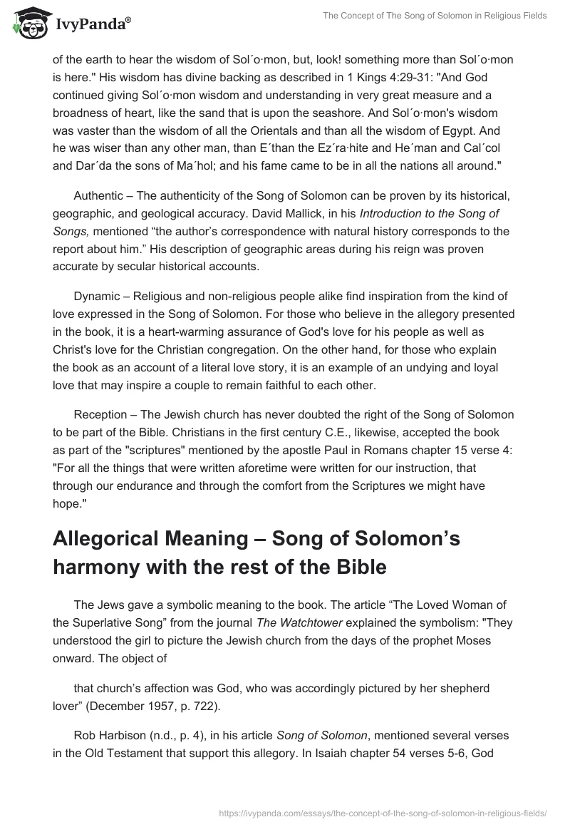 The Concept of "The Song of Solomon" in Religious Fields. Page 4