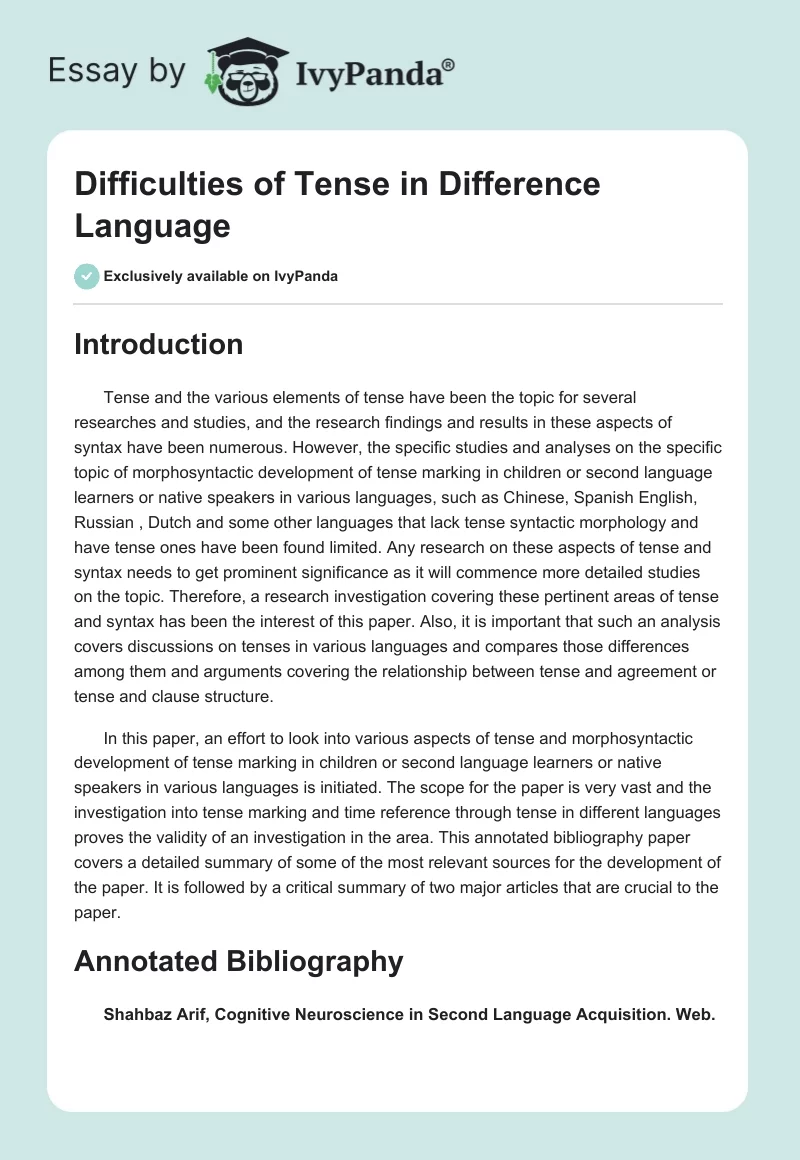 Difficulties of Tense in Difference Language. Page 1
