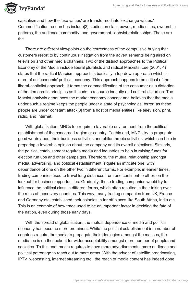 Advertising and Media Industries and Political Economy. Page 2