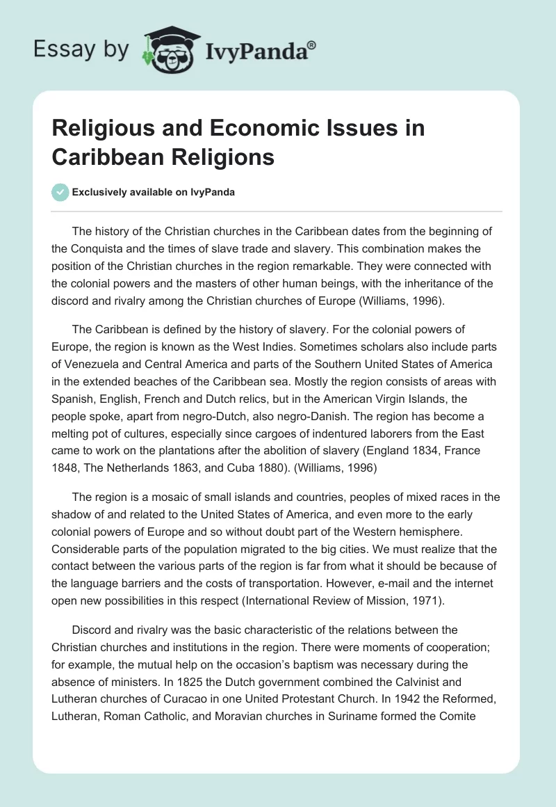 Religious and Economic Issues in Caribbean Religions. Page 1