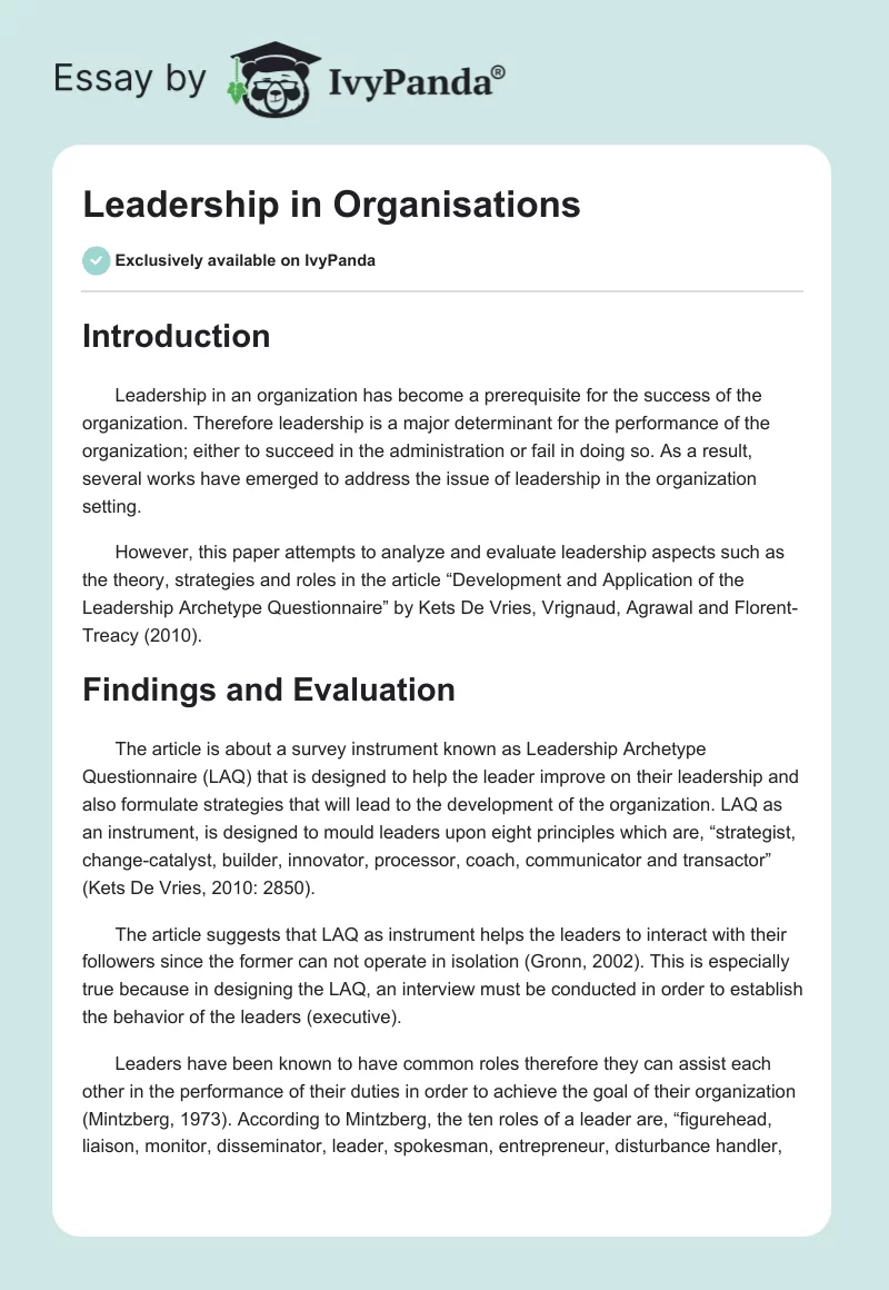 Leadership in Organisations. Page 1