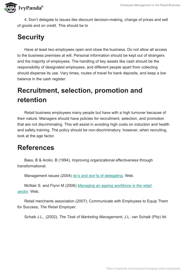 Employee Management in the Retail Business. Page 4