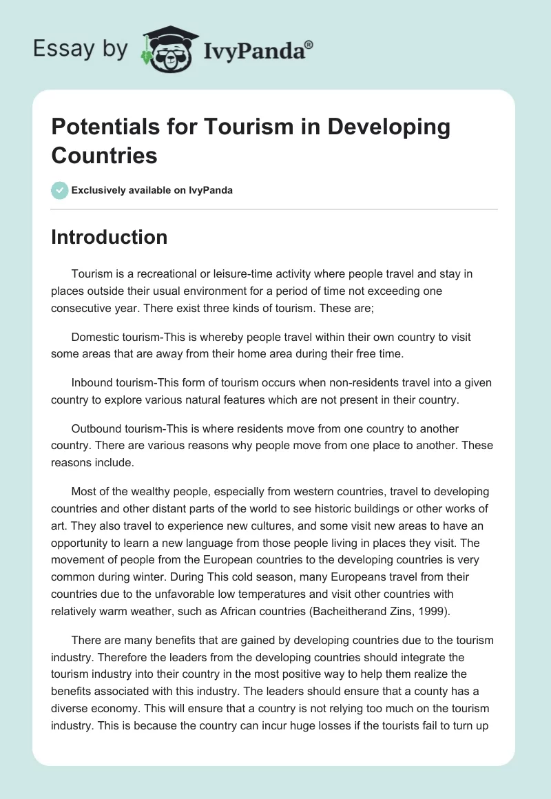 Potentials for Tourism in Developing Countries. Page 1