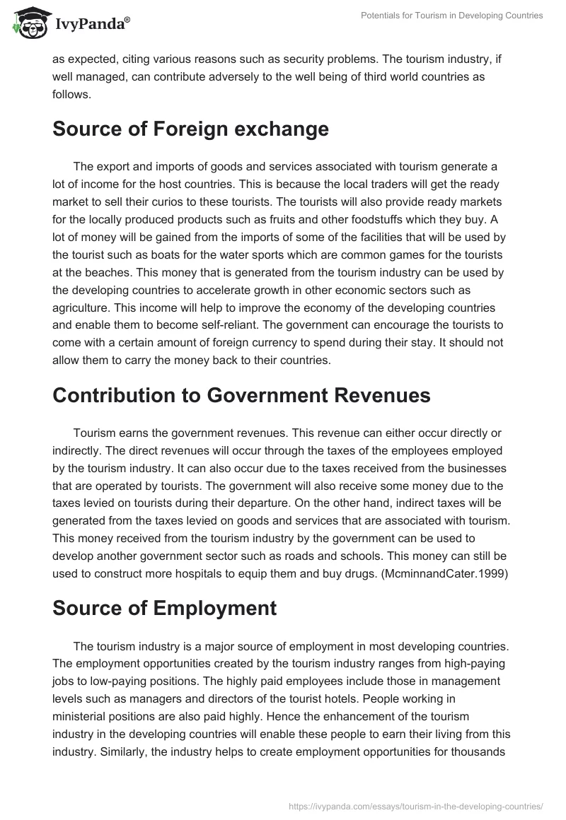 Potentials for Tourism in Developing Countries. Page 2