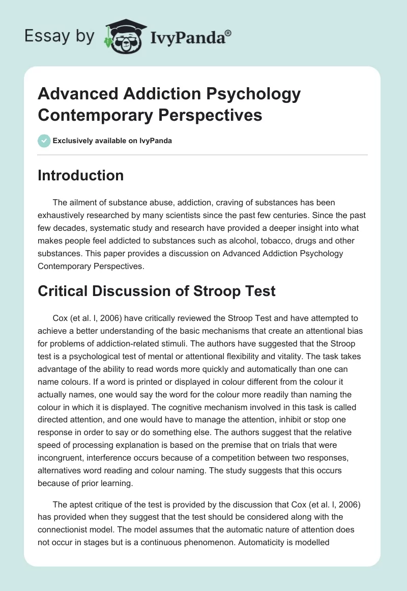 Advanced Addiction Psychology Contemporary Perspectives. Page 1