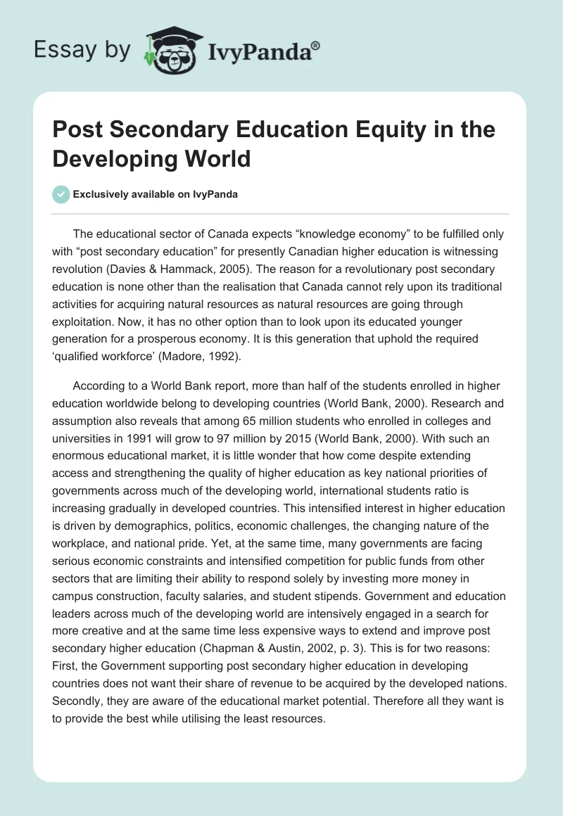 Post Secondary Education Equity in the Developing World. Page 1