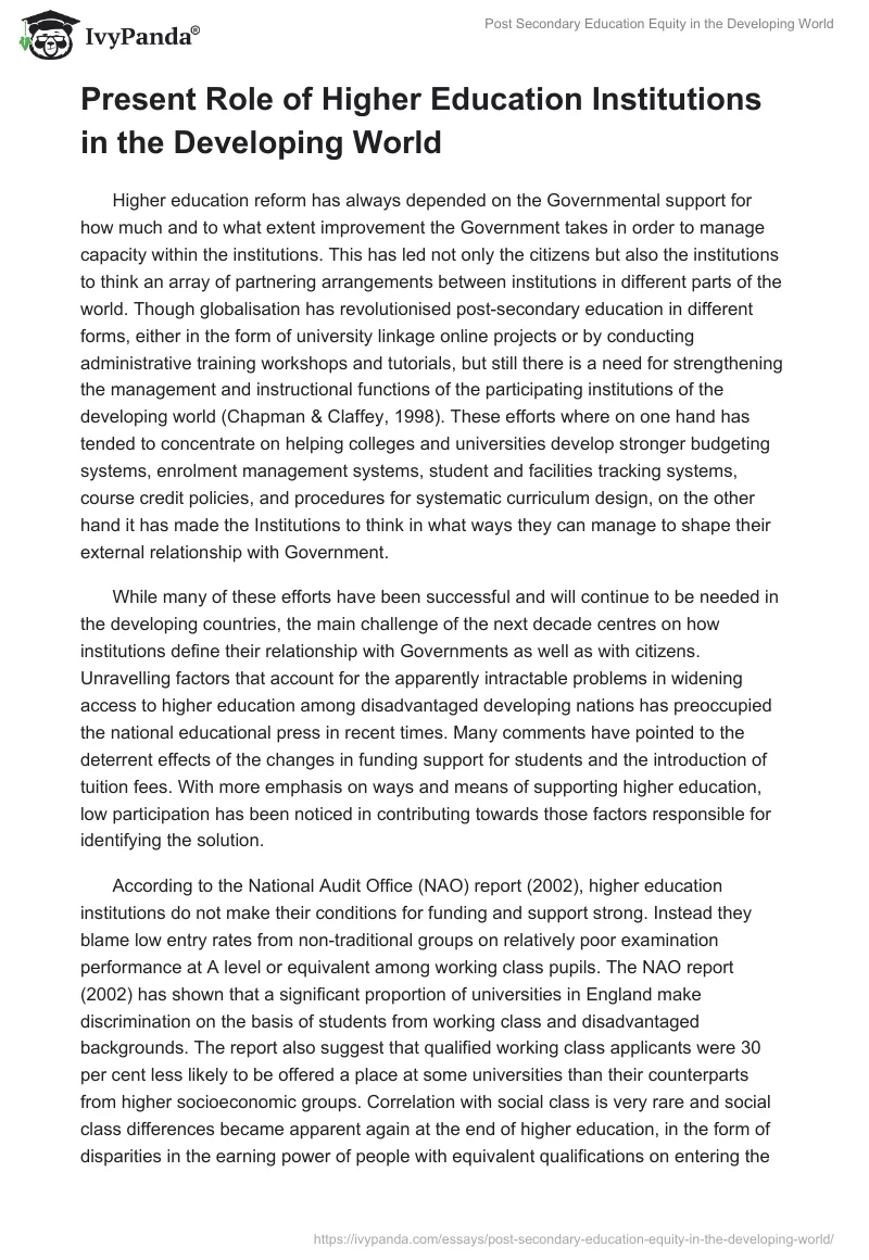 Post Secondary Education Equity in the Developing World. Page 2