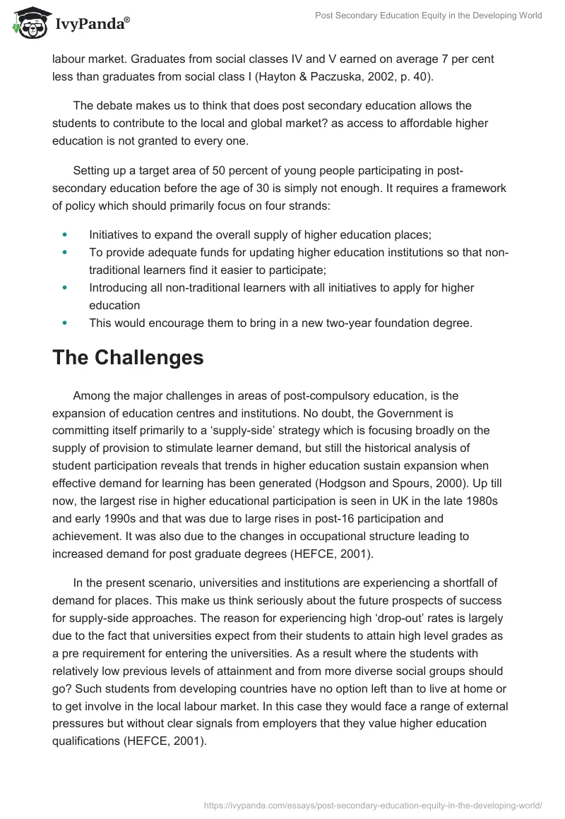 Post Secondary Education Equity in the Developing World. Page 3