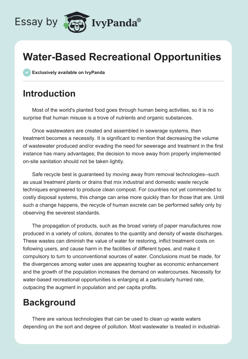 Water-Based Recreational Opportunities. Page 1