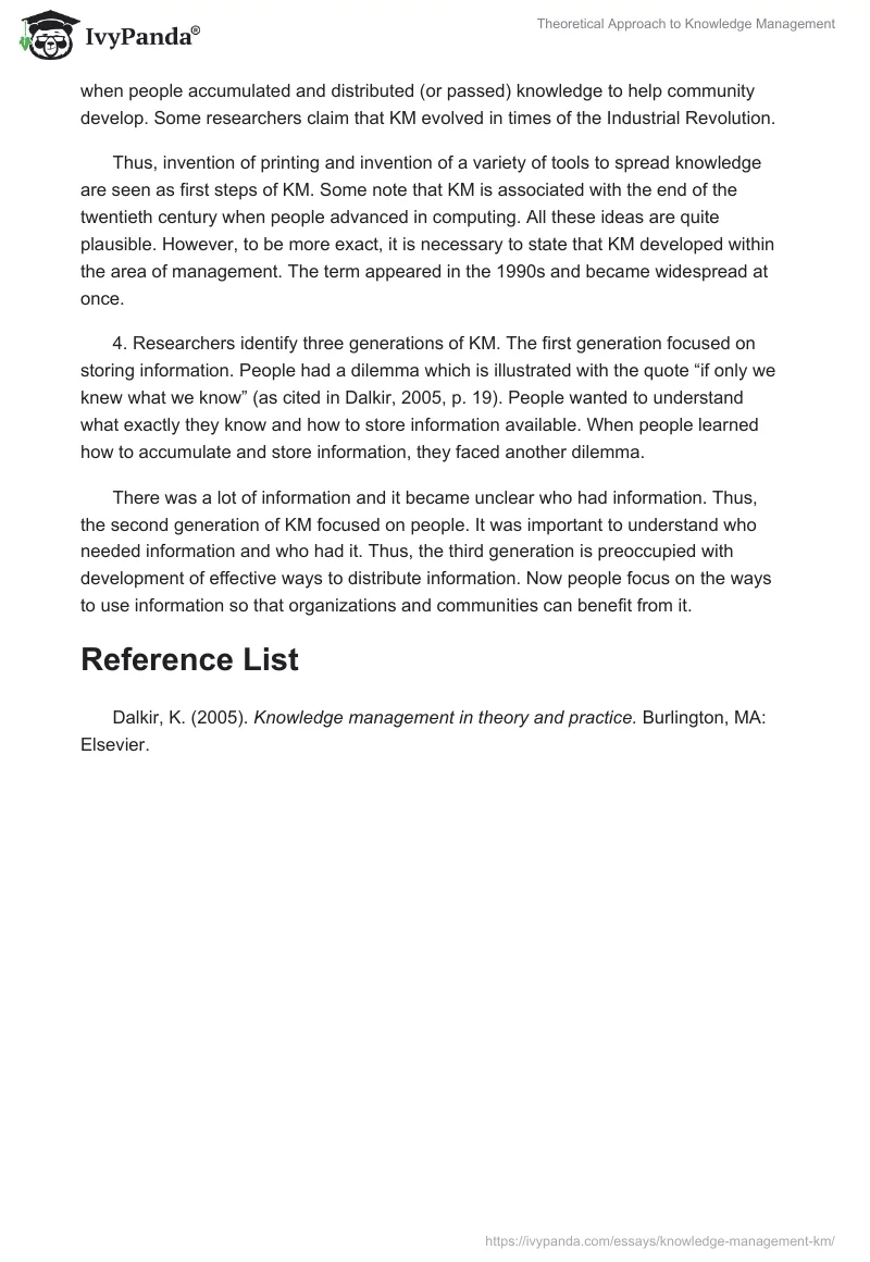 Theoretical Approach to Knowledge Management. Page 2