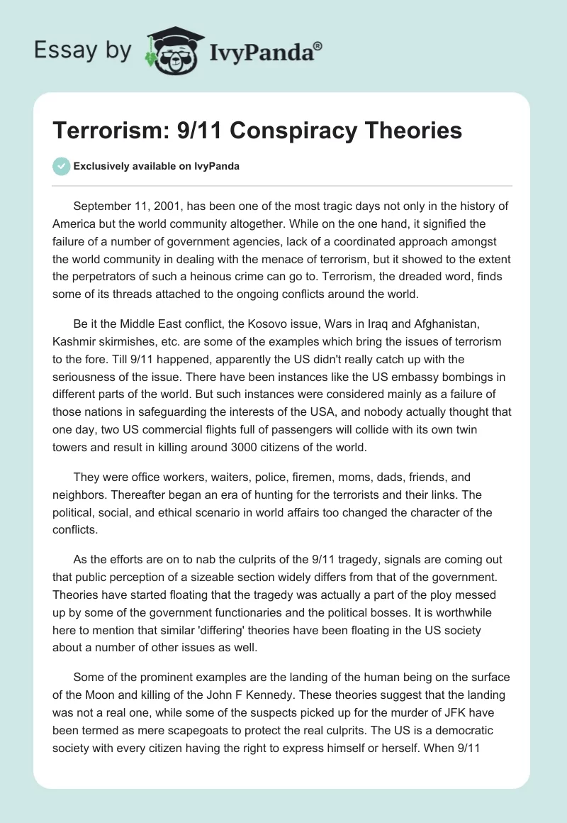 Terrorism: 9/11 Conspiracy Theories. Page 1