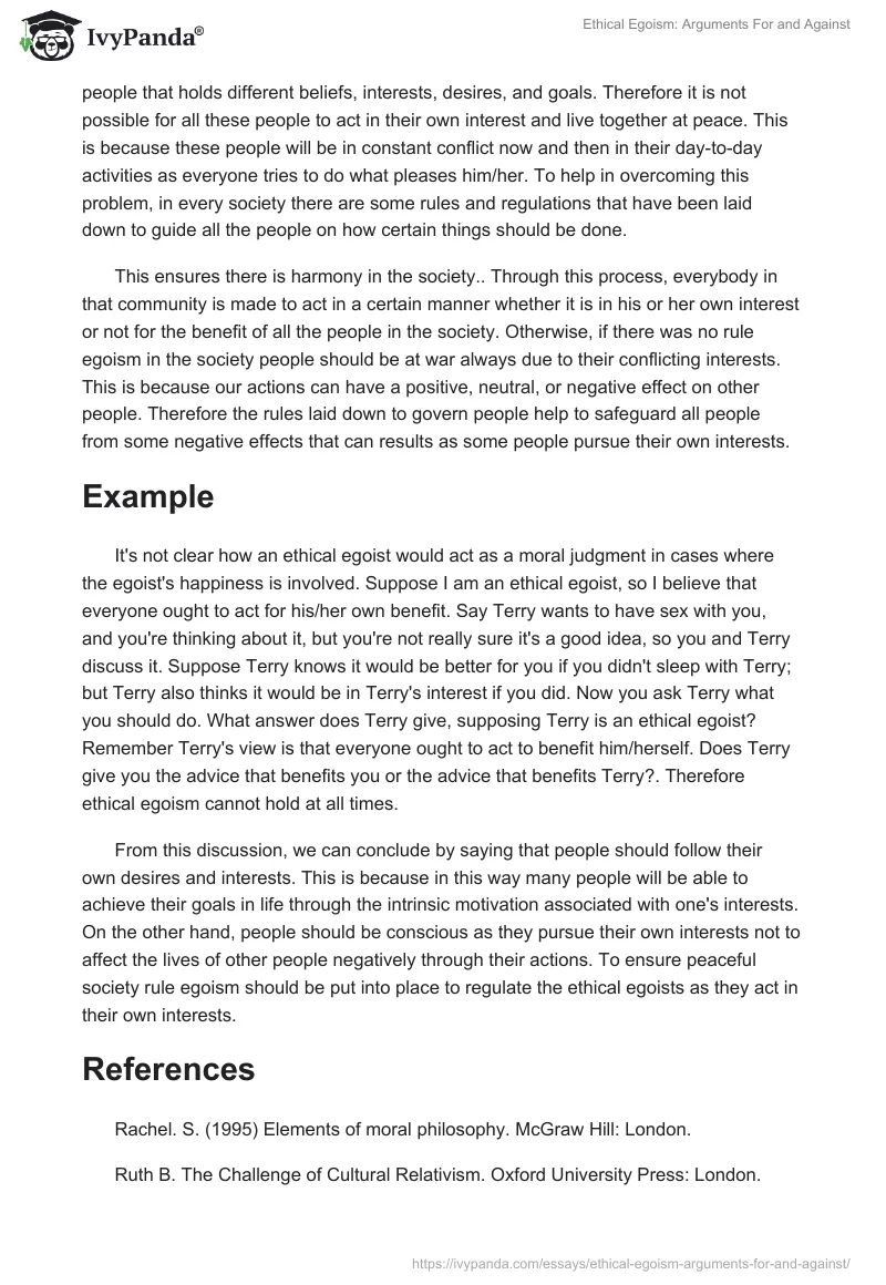 Ethical Egoism: Arguments For and Against. Page 2