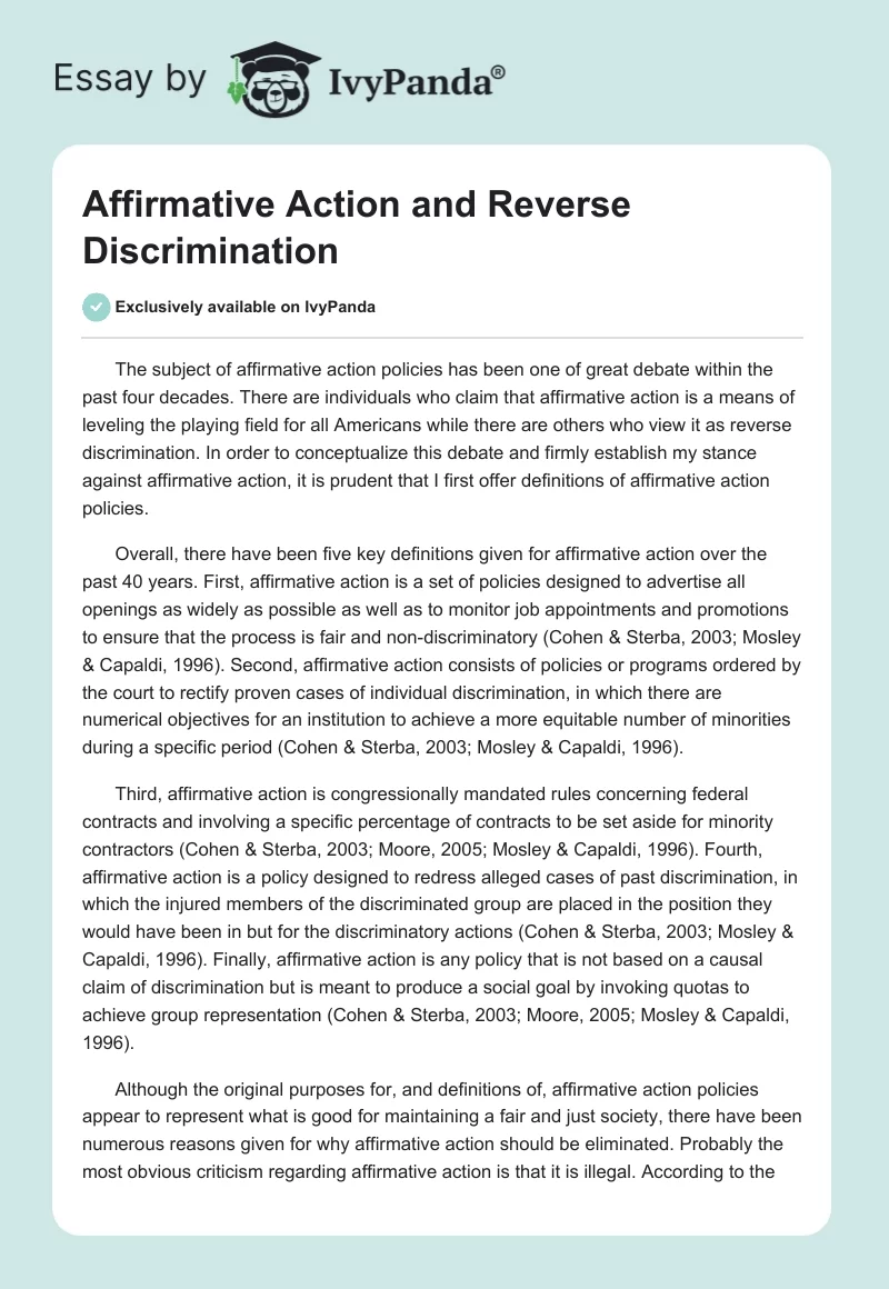 Affirmative Action and Reverse Discrimination. Page 1
