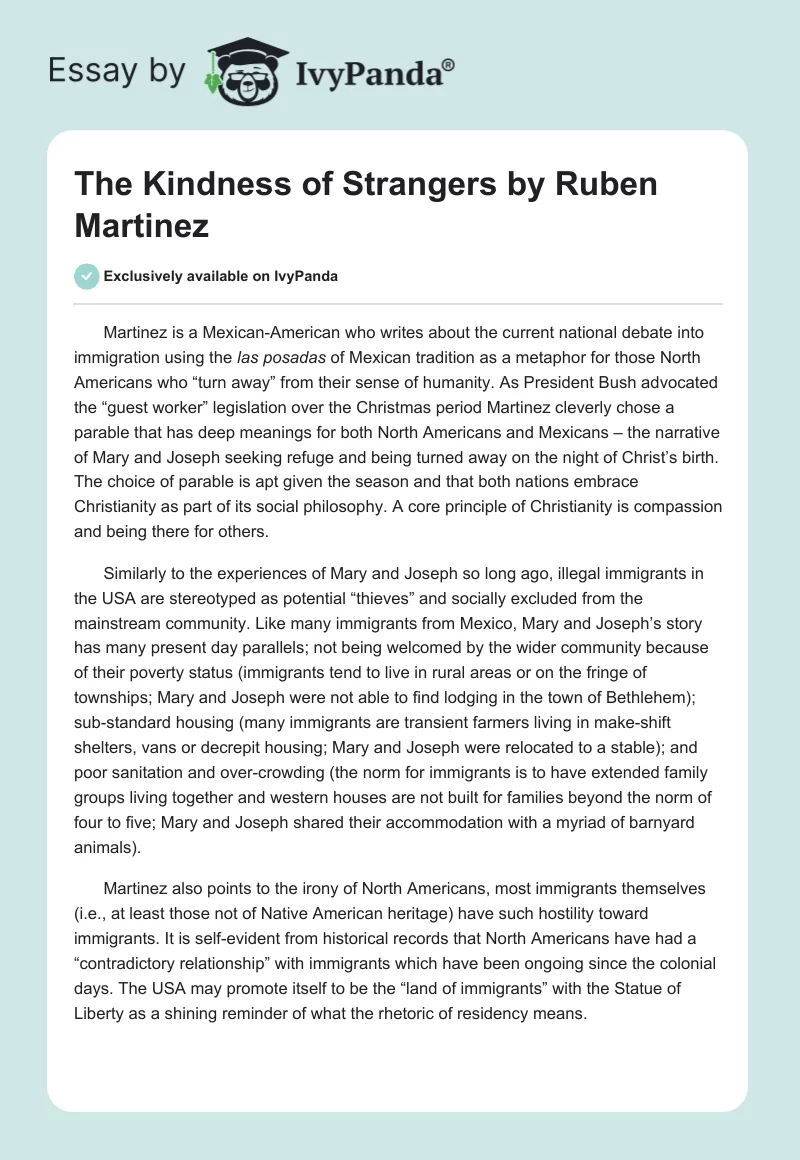 "The Kindness of Strangers" by Ruben Martinez. Page 1