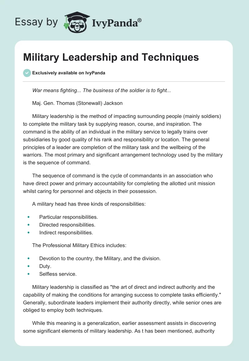 Military Leadership and Techniques. Page 1