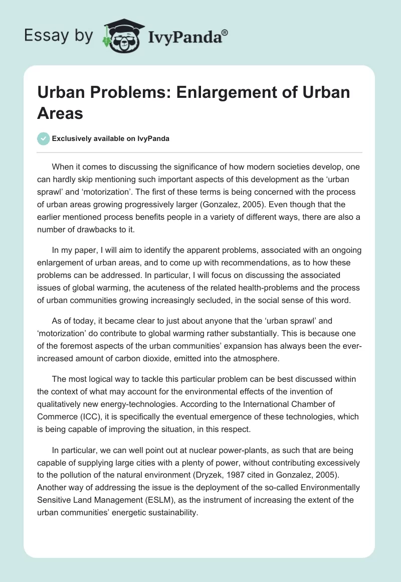 Urban Problems: Enlargement of Urban Areas. Page 1