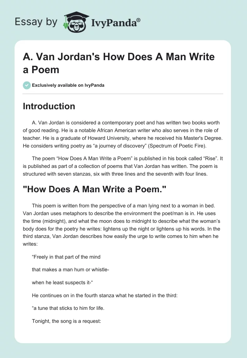 A. Van Jordan's "How Does A Man Write a Poem". Page 1