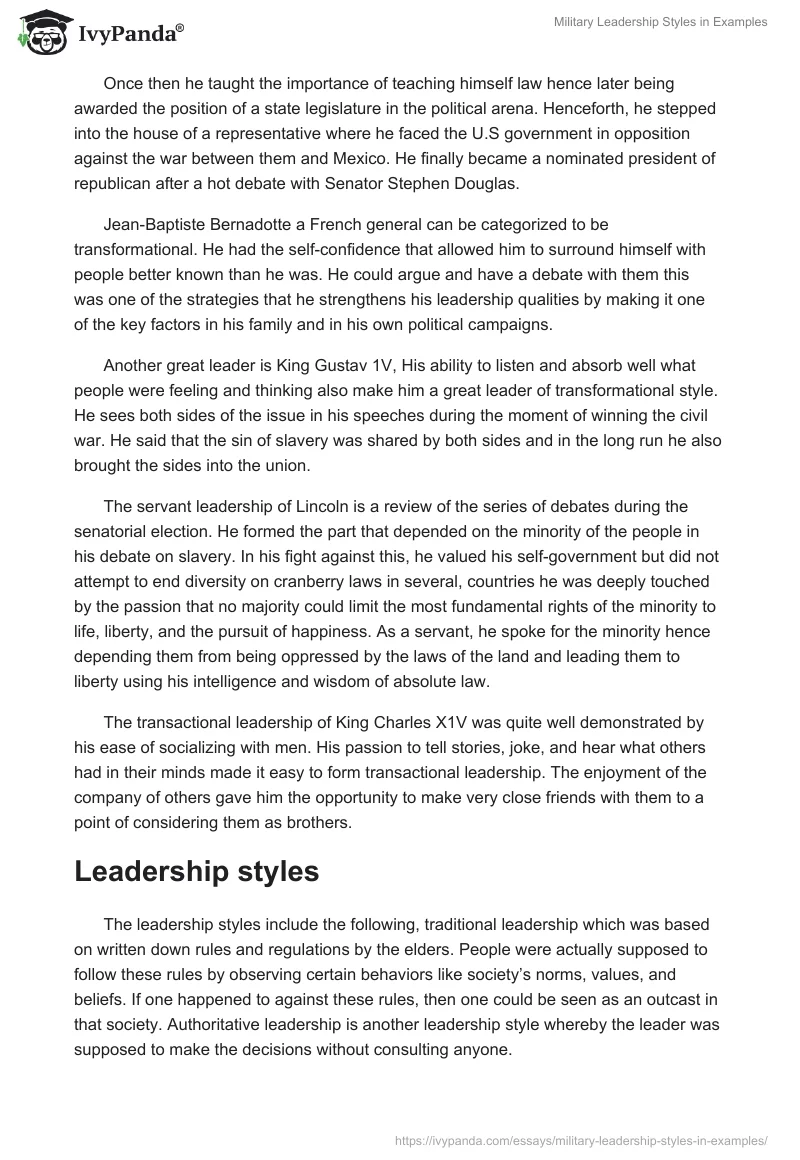 Military Leadership Styles in Examples. Page 2