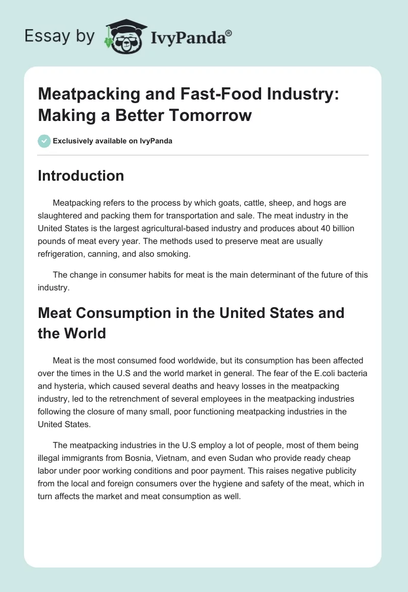 Meatpacking and Fast-Food Industry: Making a Better Tomorrow. Page 1