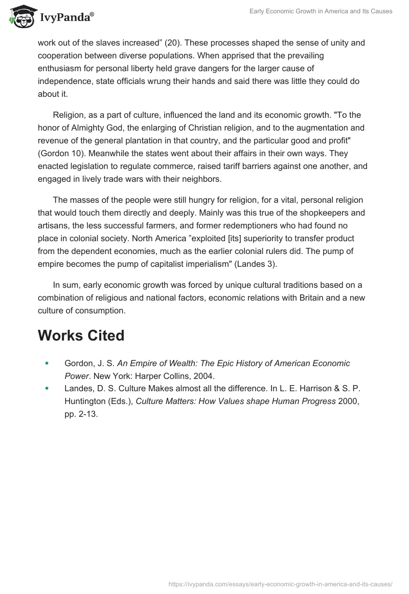 Early Economic Growth in America and Its Causes. Page 2