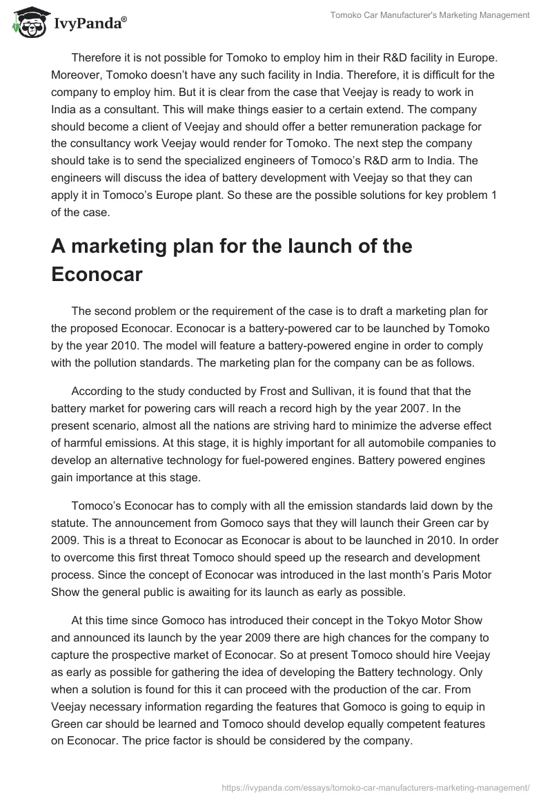 Tomoko Car Manufacturer's Marketing Management. Page 3