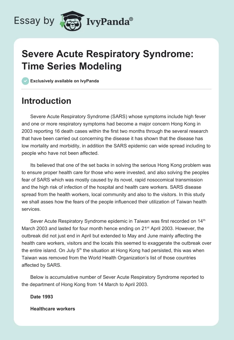 Severe Acute Respiratory Syndrome: Time Series Modeling. Page 1