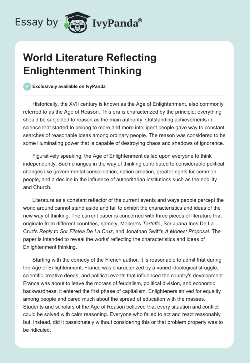 World Literature Reflecting Enlightenment Thinking. Page 1