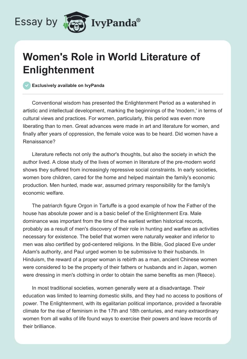 Women's Role in World Literature of Enlightenment. Page 1