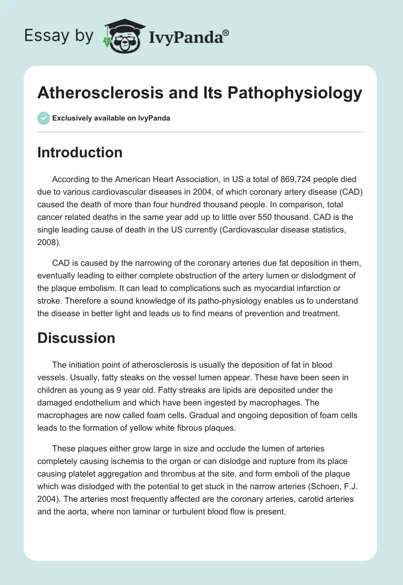 Atherosclerosis and Its Pathophysiology. Page 1