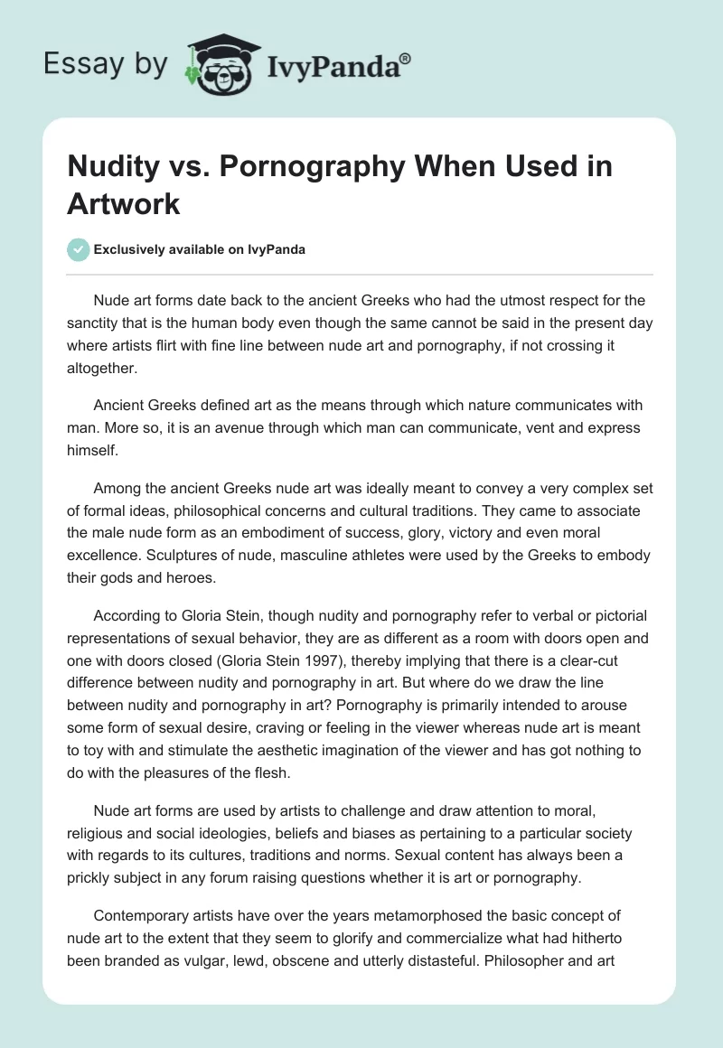 Nudity vs. Pornography When Used in Artwork. Page 1