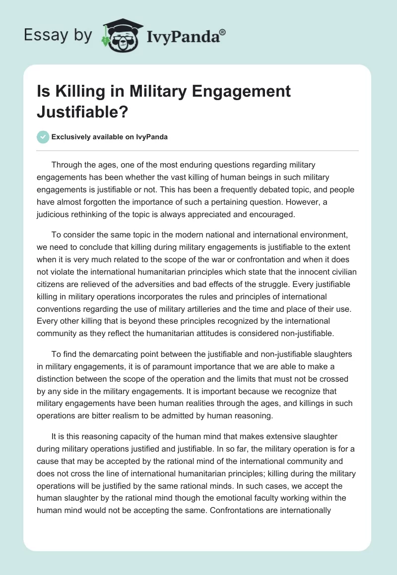 Is Killing in Military Engagement Justifiable?. Page 1