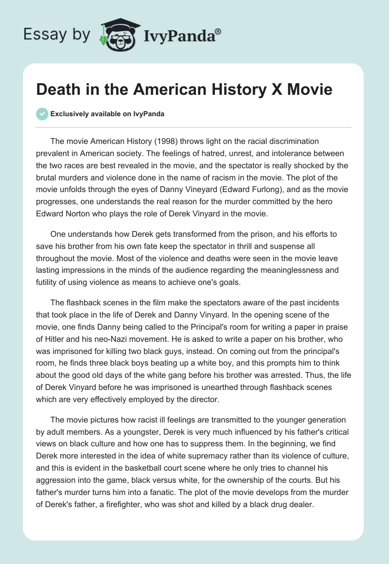 Death in the "American History X" Movie. Page 1