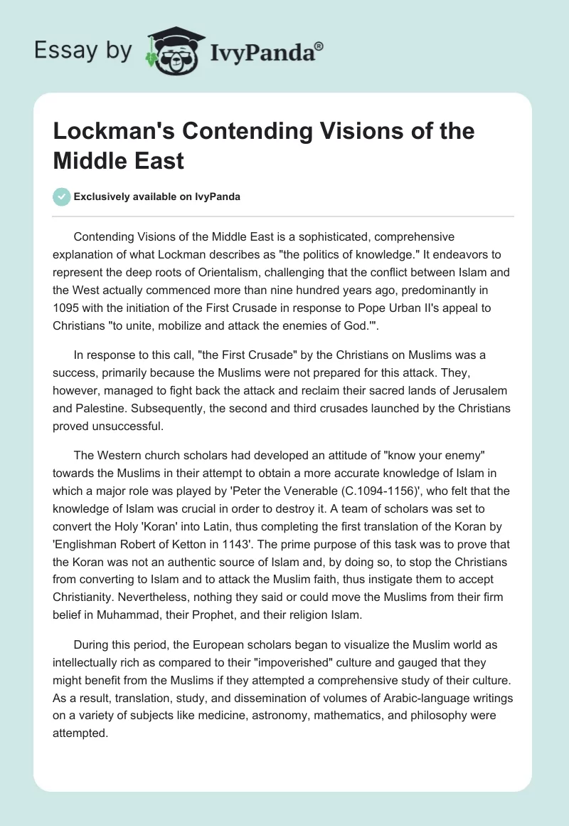Lockman's Contending Visions of the Middle East. Page 1