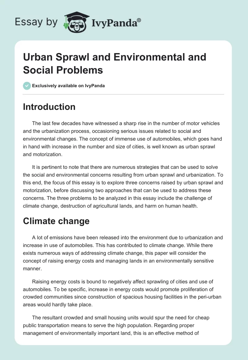 Urban Sprawl and Environmental and Social Problems. Page 1