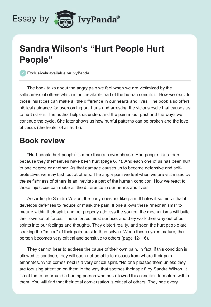 Sandra Wilson’s “Hurt People Hurt People”. Page 1