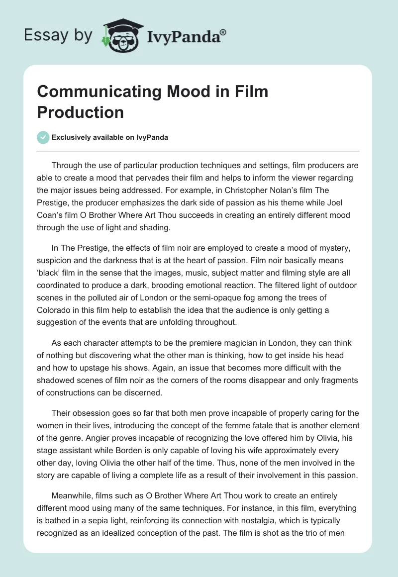 Communicating Mood in Film Production. Page 1