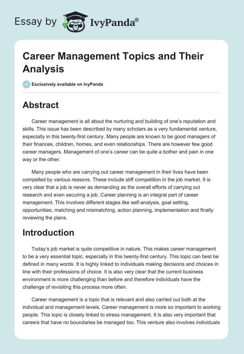 Career Management Topics and Their Analysis. Page 1