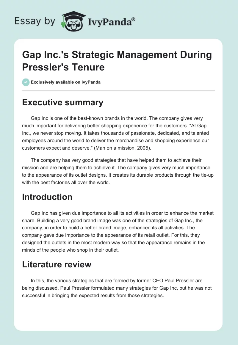 Gap Inc.'s Strategic Management During Pressler's Tenure. Page 1