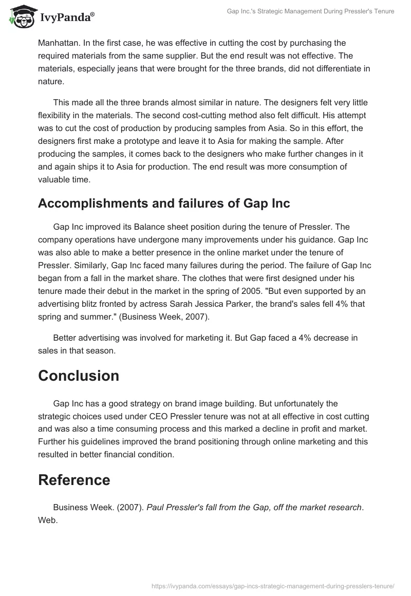 Gap Inc.'s Strategic Management During Pressler's Tenure. Page 3