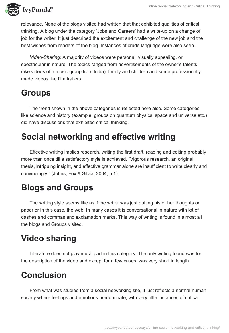 Online Social Networking and Critical Thinking. Page 2