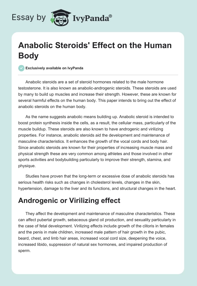 Anabolic Steroids' Effect on the Human Body. Page 1