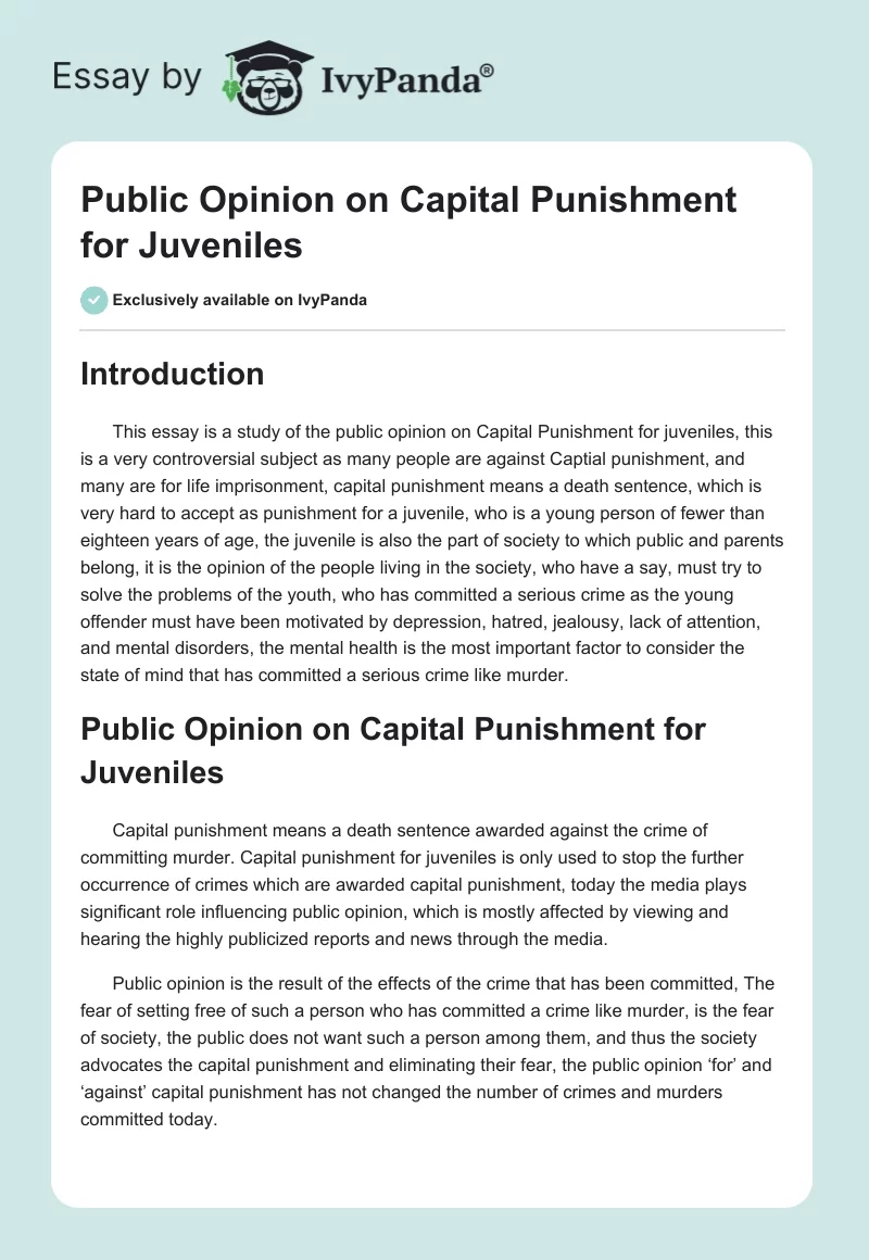 Public Opinion on Capital Punishment for Juveniles. Page 1