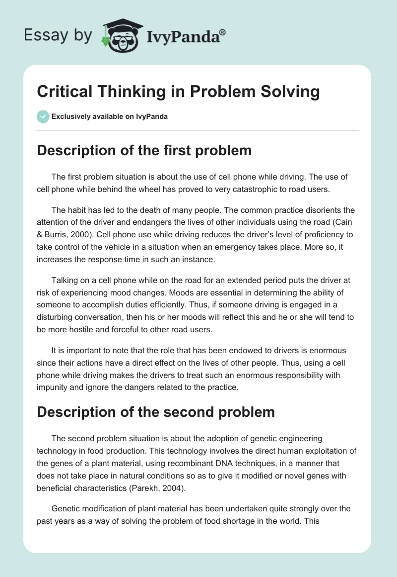 Critical Thinking in Problem Solving. Page 1