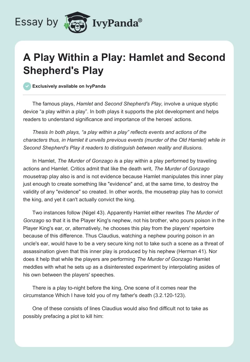 A Play Within a Play: Hamlet and Second Shepherd's Play. Page 1
