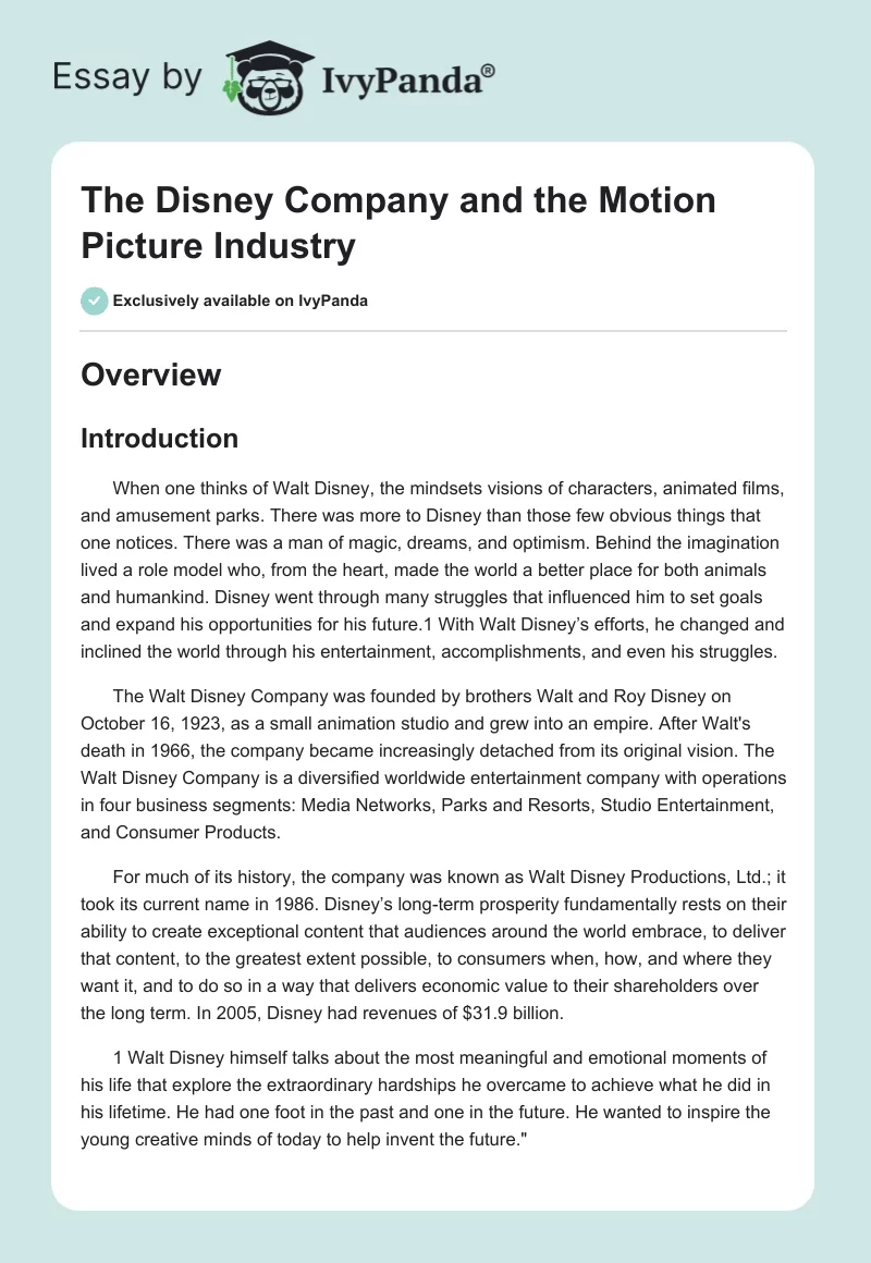 The Disney Company and the Motion Picture Industry. Page 1